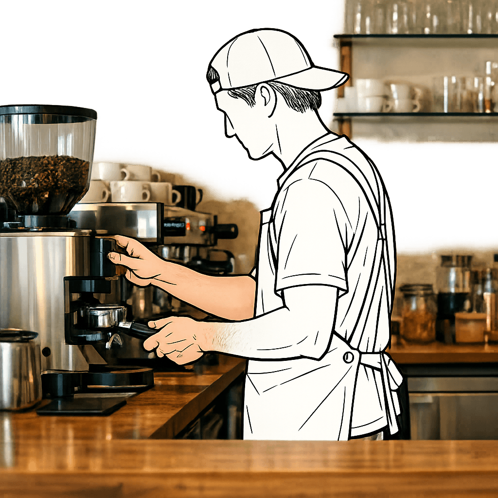 Barista at espresso machine
